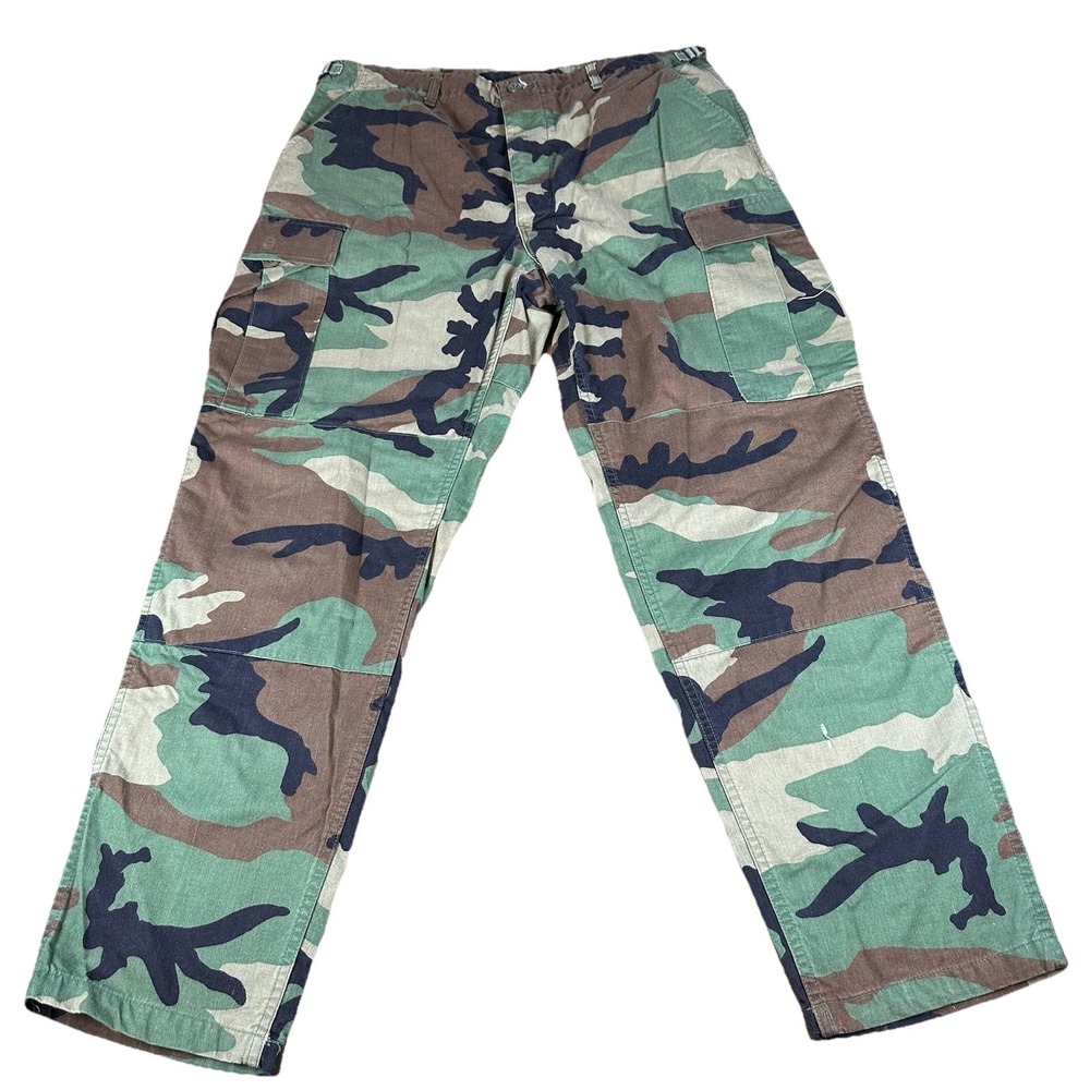 Vintage US Military Pants Mens Large Regular Woodland Camo Combat BDU Trousers